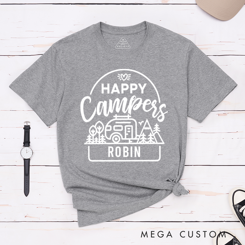 Personalized Happy Campers T-Shirt Travel Hiking Camping Shirt Gift for Adventurous Outdoors Lover