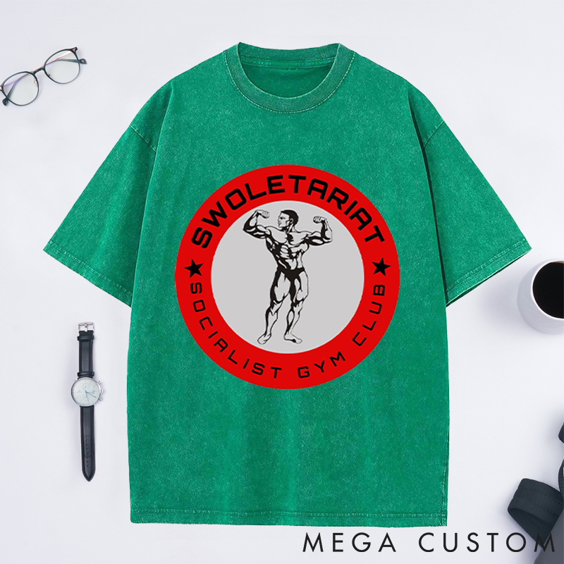 Personalized Gym Washed T-Shirts with Socialist Gym Club Bodybuilder Design for Fitness Enthusiasts Bodybuilders and Gym Lovers