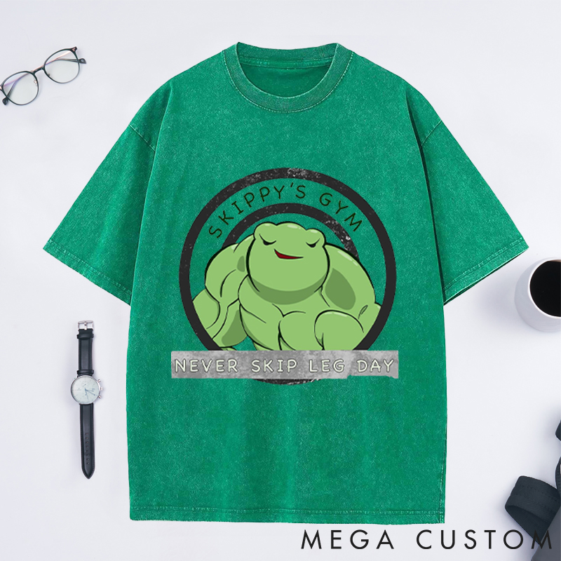 Personalized Fitness Washed T-Shirts with Fun Muscle Frog Design for Fitness Enthusiasts Bodybuilders and Gym Lovers