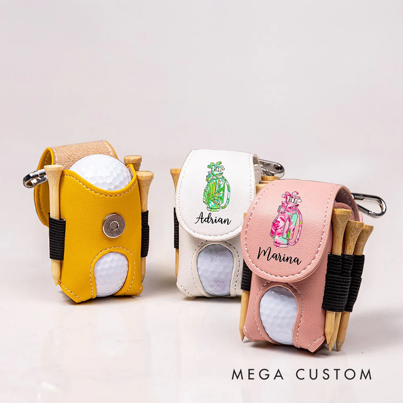 Personalized Leather Golf Ball Pouch with Custom Name Tee Holder and Compact Stylish Design