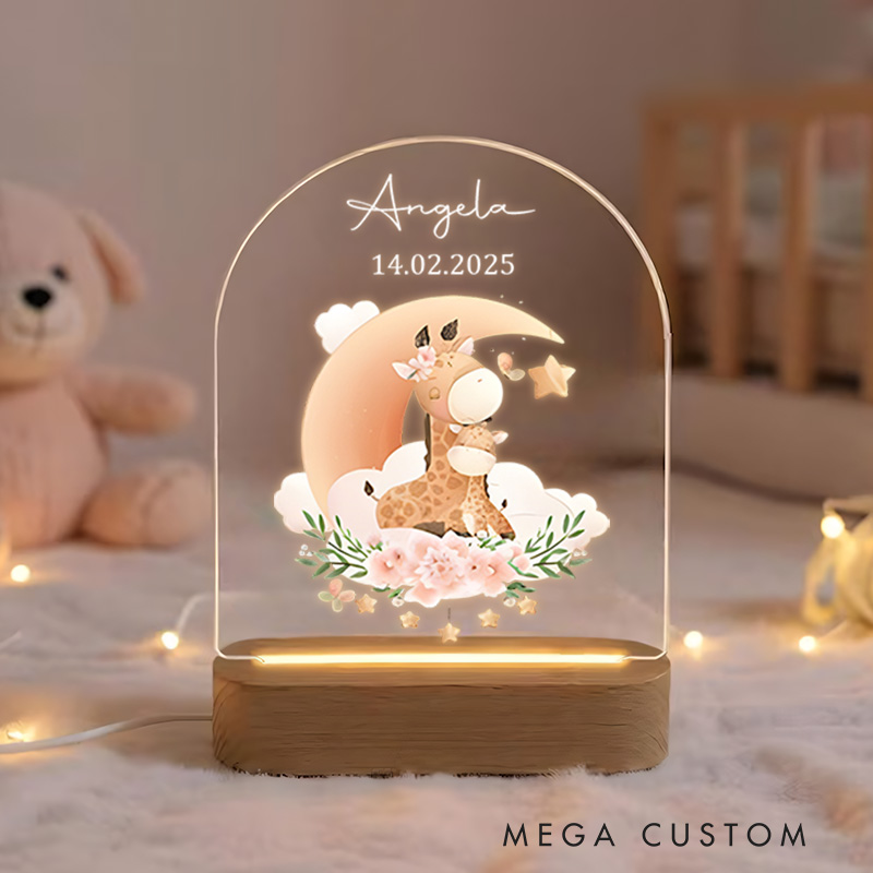 Personalized Moon and Stars Illustration Featuring Baby Bear for a Calm and Dreamy Atmosphere Night Lamp