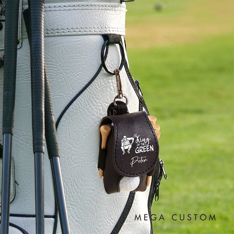 Personalized Leather Golf Ball Pouch with Custom Name and Fun Golf Themed Designs