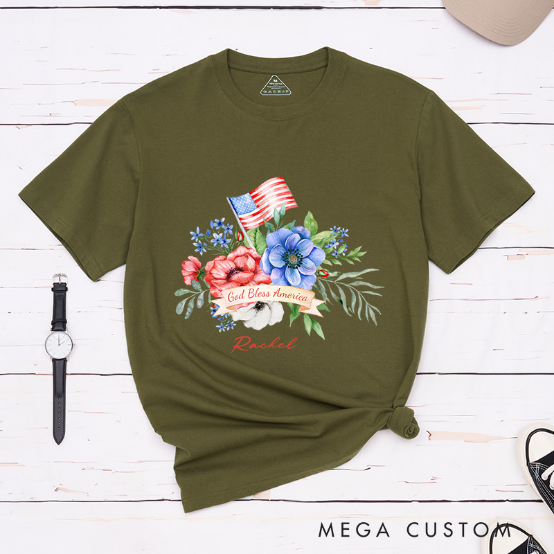 Personalized God Bless America T-Shirt with Custom Name Christians Gift Birthday Gift Christian Apparel Gift for Jesus Lover 