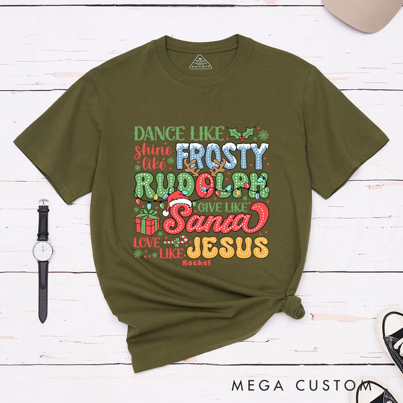 Personalized Frosty Rudolph Santa Jesus T-Shirt with Custom Name Christians Gift Birthday Gift Christian Apparel Gift for Jesus Lover 