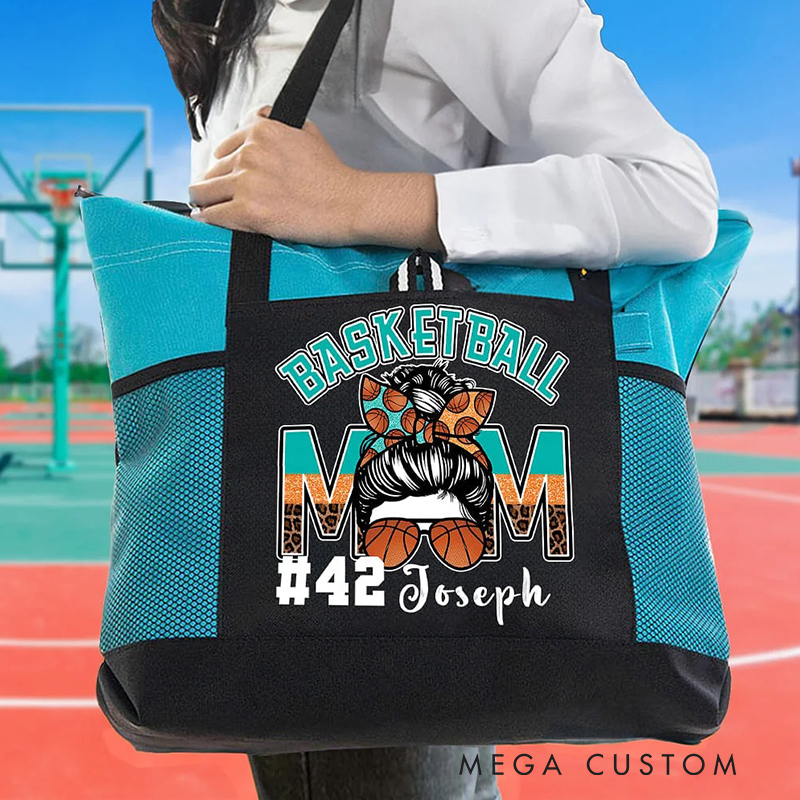 Personalized Basketball Mom Tote Bag with Custom Name and Number  