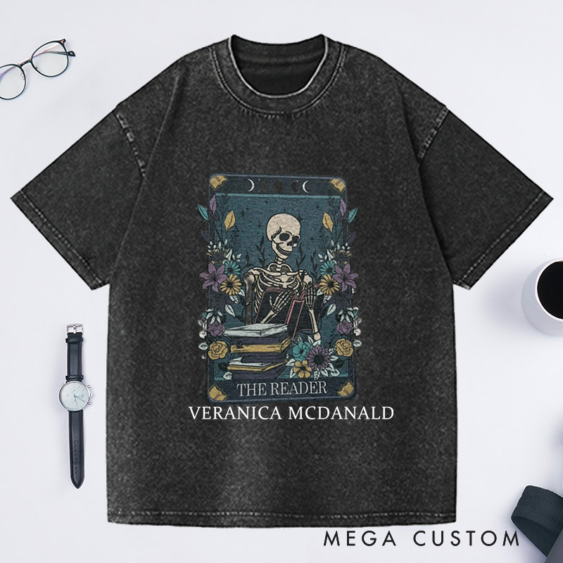 Personalized The Reader Tarot Washed T-Shirts Gifts for Book Lovers