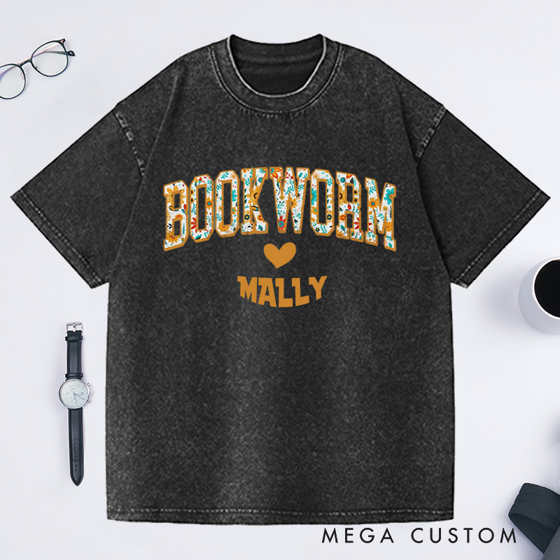 Personalized Bookworm Washed T-Shirts Teacher Gift For Book Lover Library Gifts Read Books Back To School