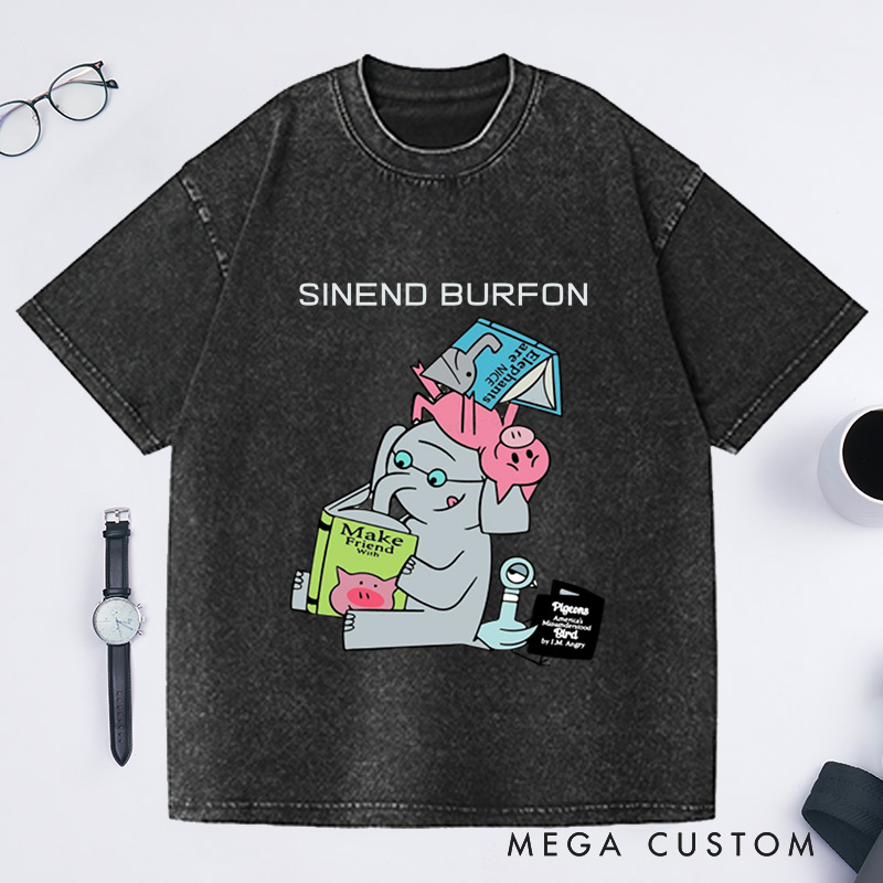 Personalized Read More Book Washed T-Shirts Good Day To Read Tee Funny Piggie Elephant Pigeons Shirt Book Lover Gift