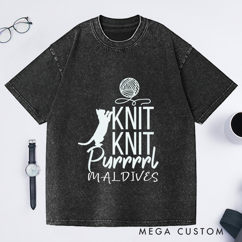 Personalized Cat Lover Washed T-Shirts Funny Crocheting Shirt