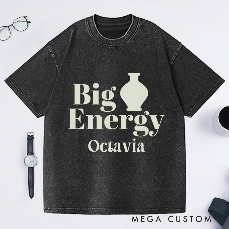Personalized Big Pot Energy Pottery Washed T-Shirts Funny Ceramic Artist Tee Pottery Enthusiast Gift Potters Graphic Tee Fun Pottery Shirt