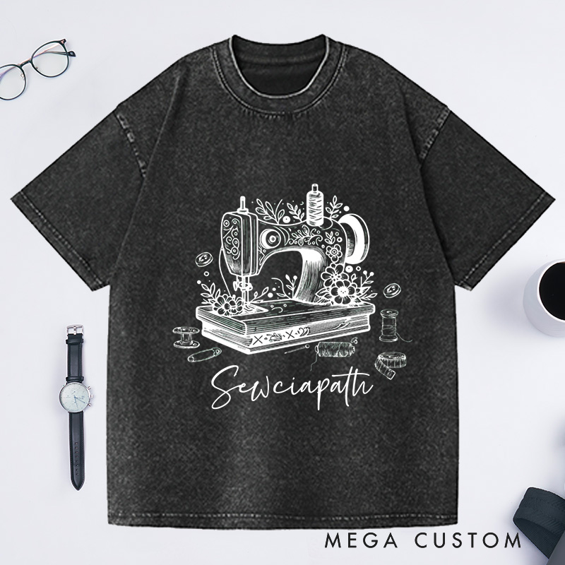 Personalized Sewciopath Washed T-Shirts Sewing Lover Shirt For Women