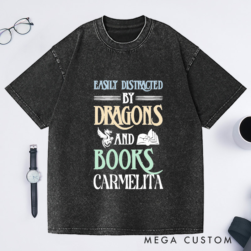 Personalized Dragon Shirt Bookworm Washed T-Shirts Reading Shirts Librarian Gift Book Lover T-Shirt