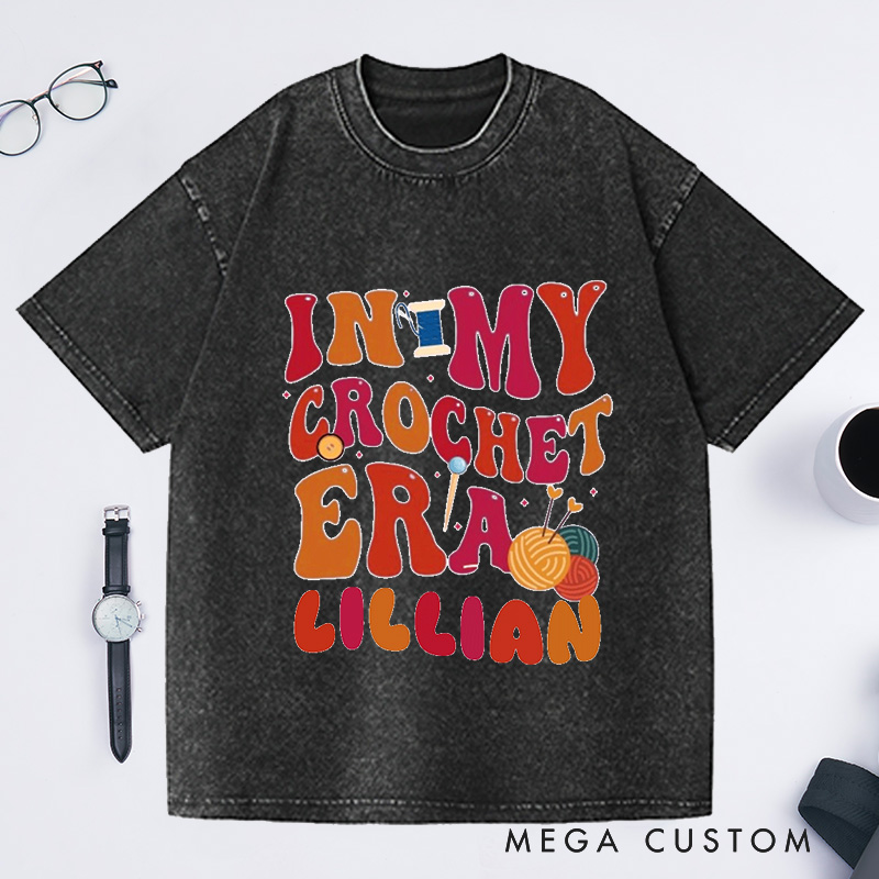 Personalized In My Crochet Era Washed T-Shirts Funny Crochet Crochet Lover Crochet Mom Shirt for Women Gift for Knitting Lover