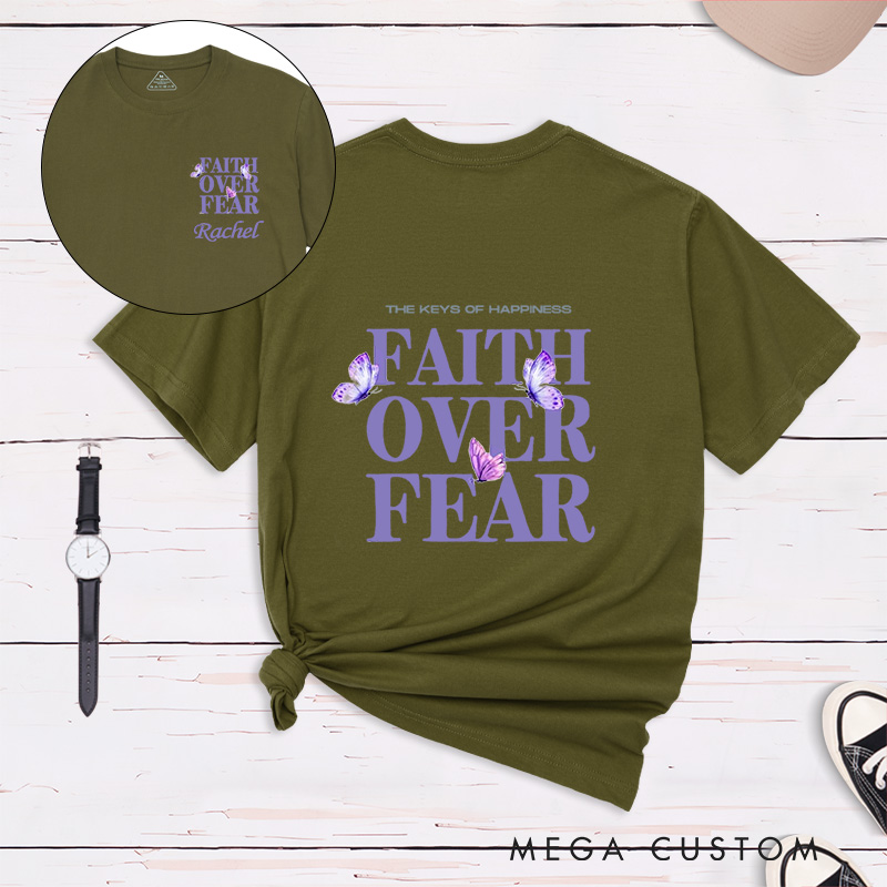 Personalized Faith Over Fear Butterflies Classic T-Shirt with Name Christian Shirt Faith Based Shirt Gift for Women and Girls
