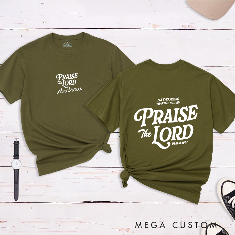 Personalized Let Every Breath Praise the Lord Inspirational Shirt Cotton Classic T-Shirt with Custom Name Religious Gift Perfect Gift for Christians