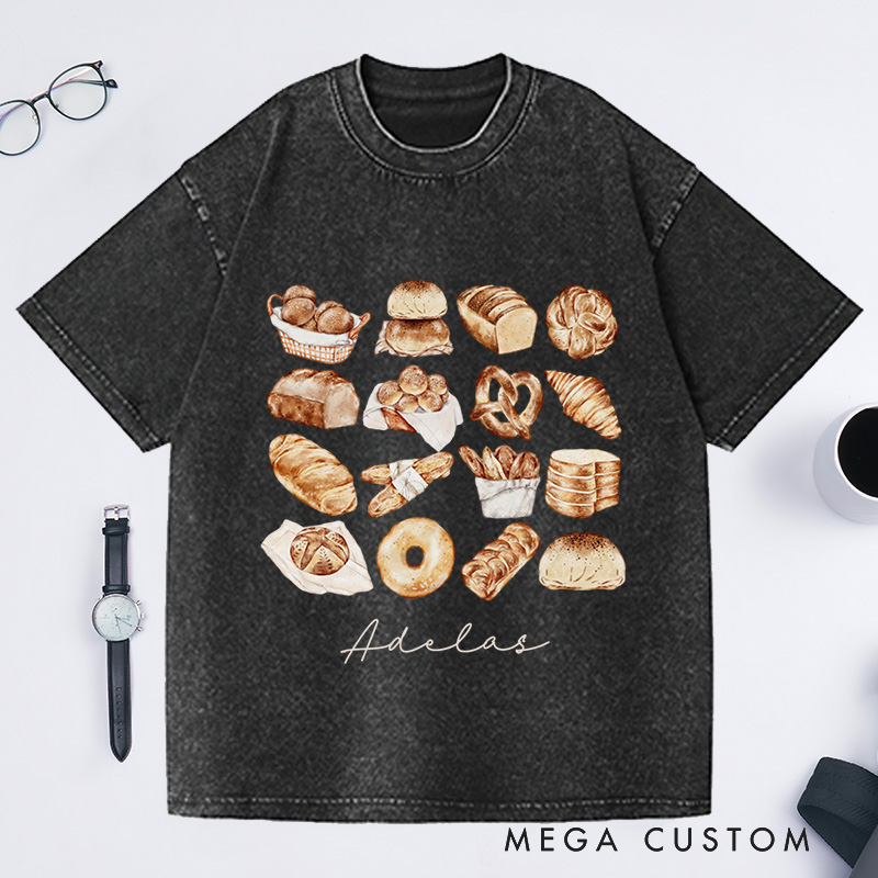Personalized Bread Baker Washed T-Shirts Bread Chart Shirt Baking Gift for Foodie Shirt Sourdough Shirt Baker Gift