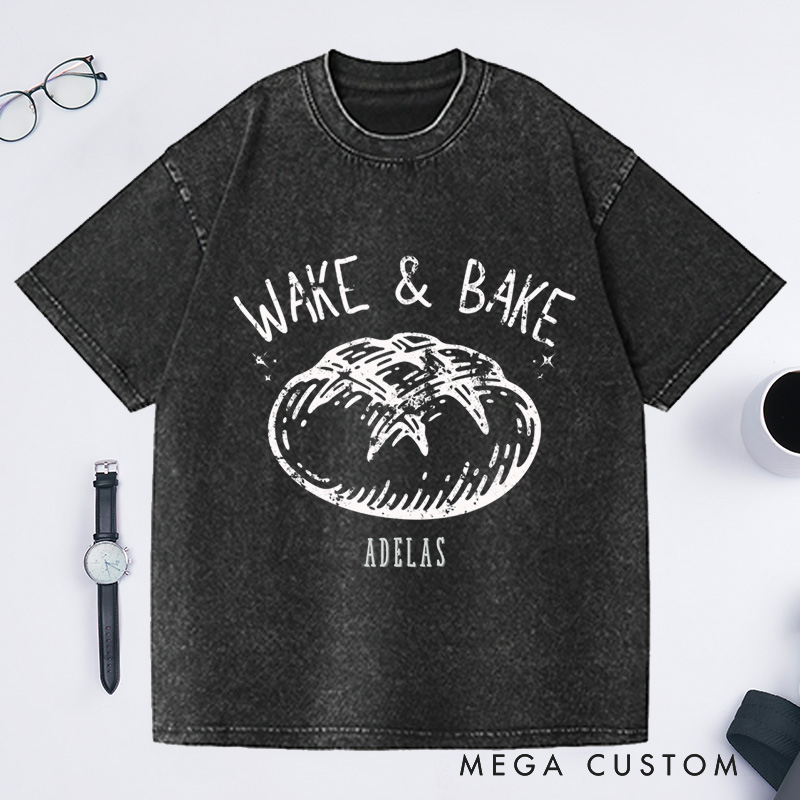 Personalized Comfort Colors Wake and Bake Washed T-Shirts Funny Sourdough Bakers T-Shirt