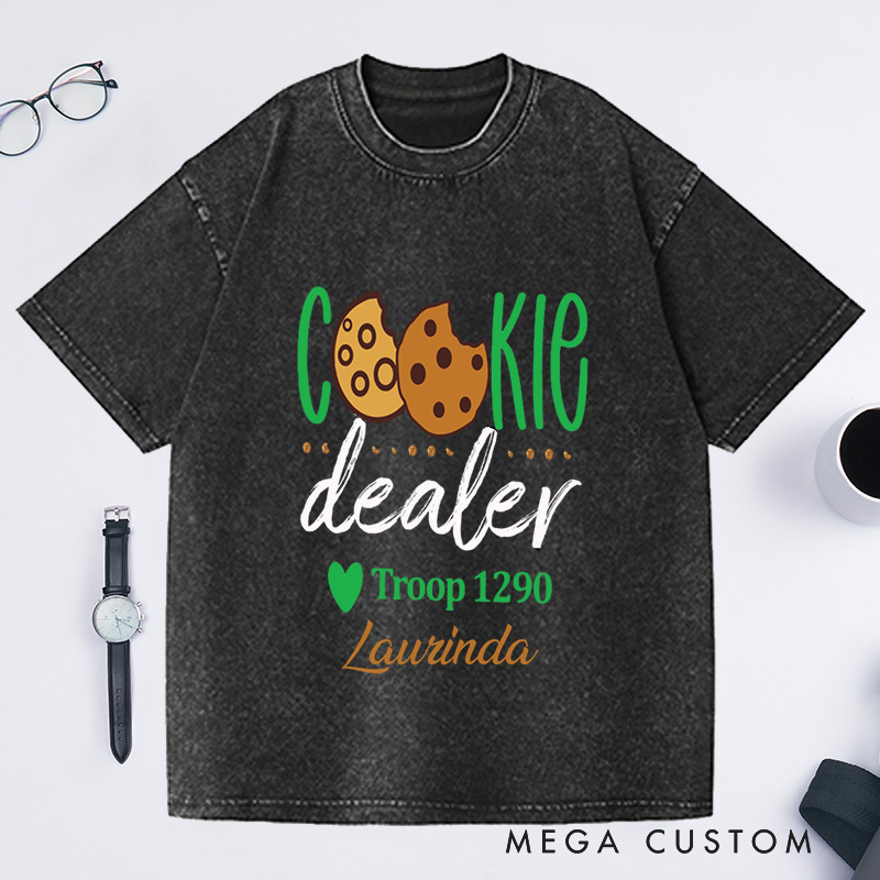 Personalized Cookie Dealer Washed T-Shirts Custom Cookie Dealer Troop Number Shirt