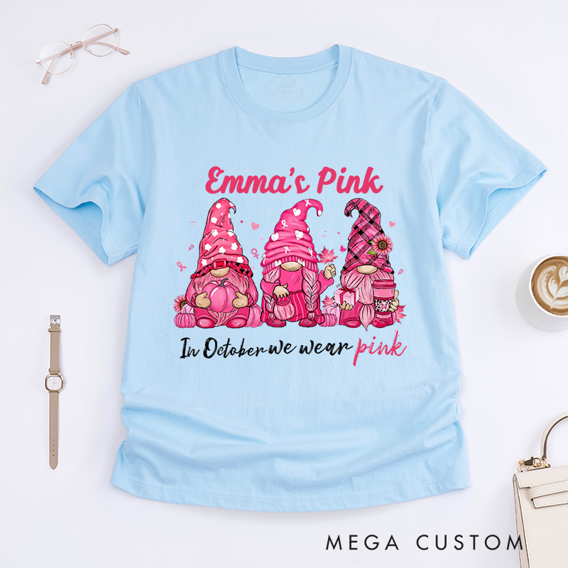 Personalized In October We Wear Pink T-Shirt Inspirational Gift for Women Who Have Triumphed Over Cancer