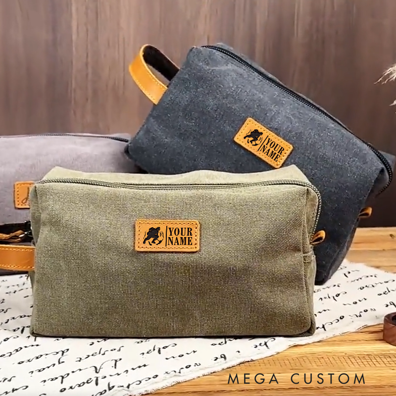 Personalized Engraved Fireman Canvas Toiletry Bag with Firefighter Flames Design Classic Travel Mens Dopp Gift for Firefighter