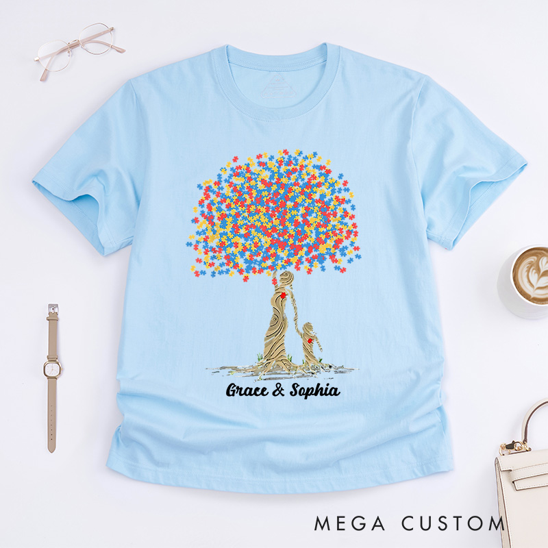 Personalized Autism Puzzle Tree of Love T-Shirt Autism Awareness Gift