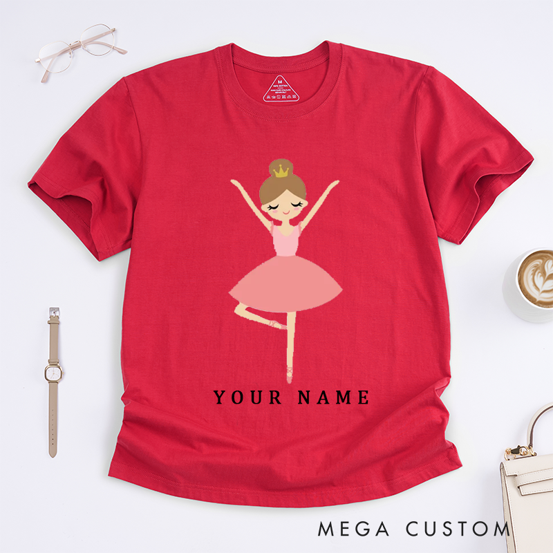 Personalized Ballerina Princess T-Shirt Custom Name Gift for Girls Birthday Dance Lover Cute Kids Present for Daughter and Granddaughter