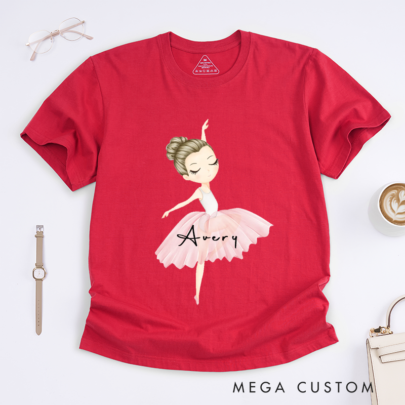 Personalized Ballet Dancer T-Shirt Custom Name Gift for Girls Dance Lover Cute Ballerina for Daughter Birthday Present Ballet Lover