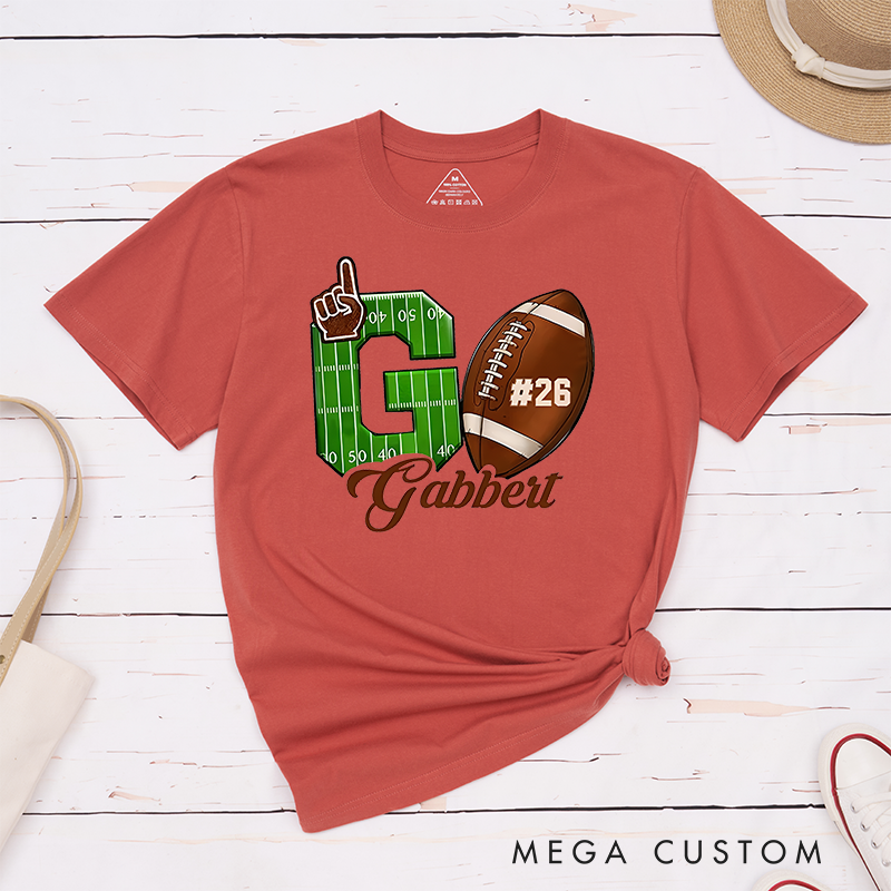 Personalized American Football and Rugby T-Shirts with Custom Team Name and Number – My Heart Is on That Field T-Shirt