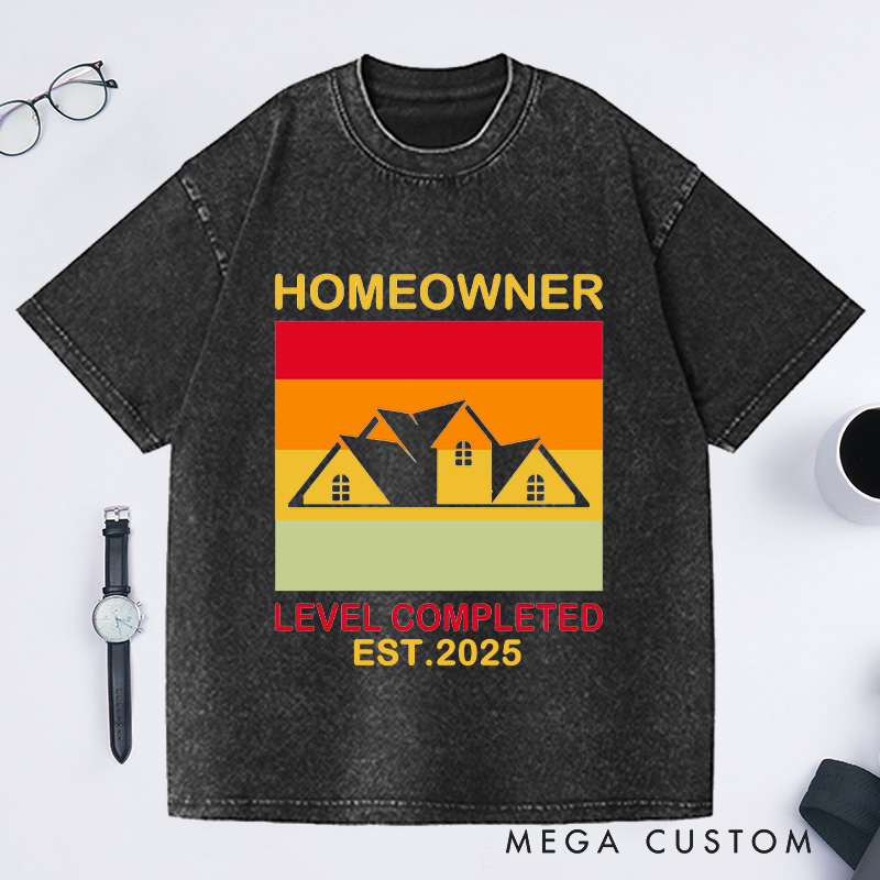Personalized Custom Level Completed Homeowner T-Shirt Housewarming Retro Gift
