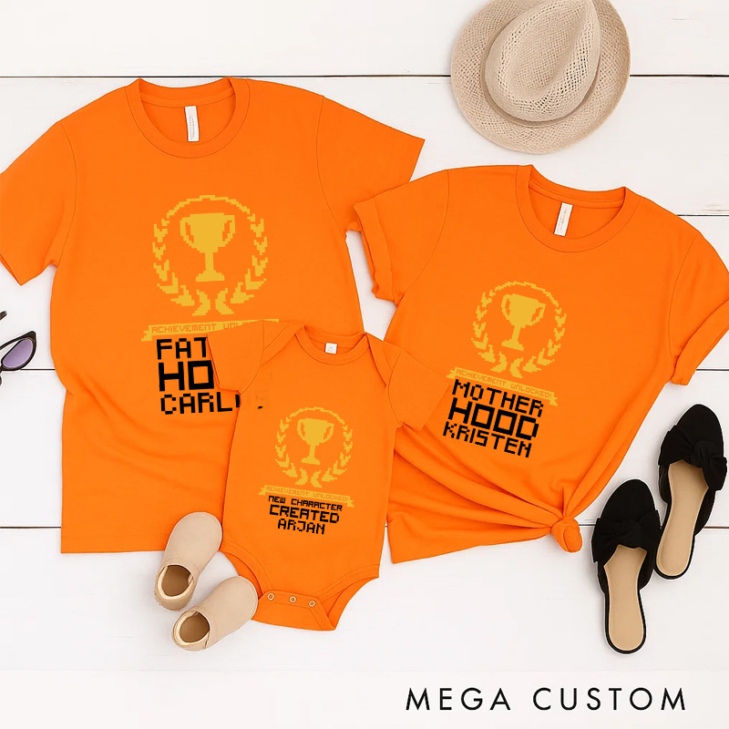 Personalized New Achievement Family Matching T-Shirts New Father Mother Shirts Funny Gamer Family Shirts Newborn Baby Gaming Shirt Father's Day