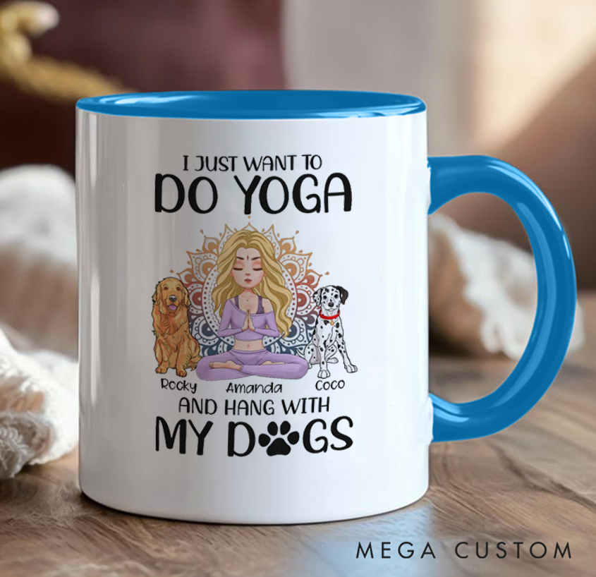 Personalized Yoga Mug with Dogs Can Custom Pet Names and People Name Perfect Gift for Yoga Lovers and Dog Owners