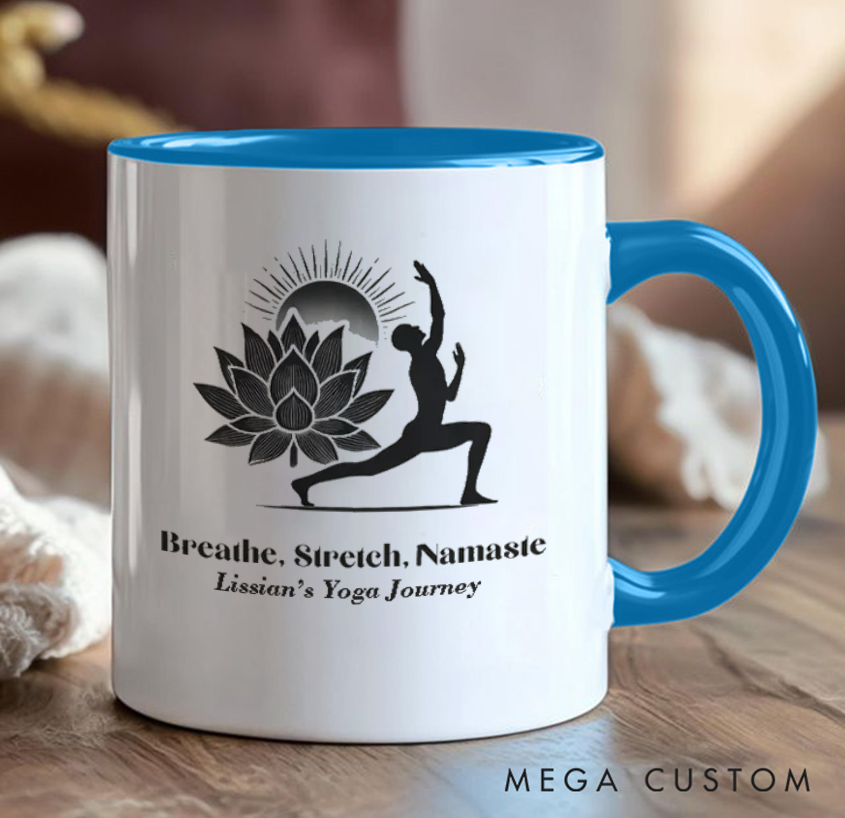 Personalized Yoga Mug – Elegant Lotus & Warrior Pose Design, Custom Name Option, Perfect Gift for Yoga Enthusiasts and Mindfulness Lovers