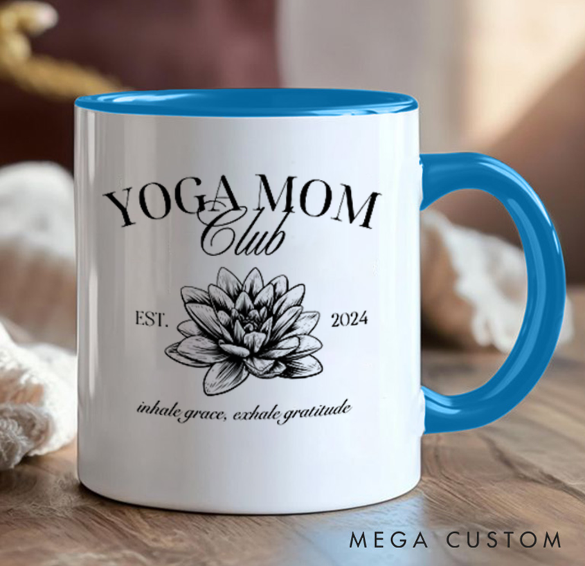 Personalised Mug with Elegant Lotus Design Can Custom Year and Title, Perfect Gift for Yoga Lovers