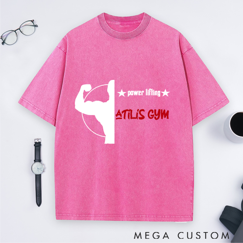 Personalized Gym Washed T-Shirts with Powerlifting Strength and Muscle Design for Fitness Enthusiasts Bodybuilders and Gym Lovers