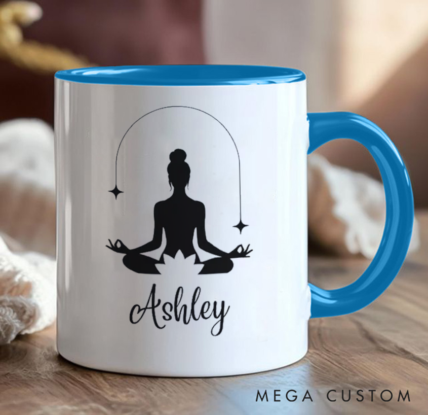 Personalized Yoga Mug Minimalist Meditative Design, Can Custom Name, Perfect Gift for Yoga Enthusiasts & Mindfulness Lovers