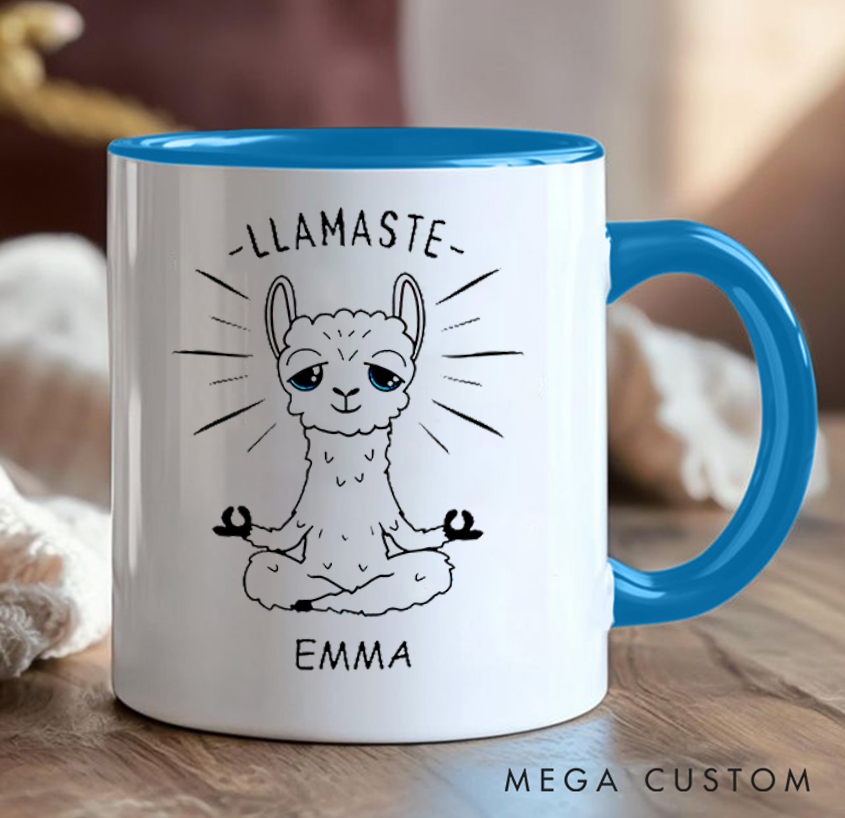 Personalized Llamaste Yoga Mug Cute Meditating Llama Design Can Custom Name Perfect Gift for Yoga Lovers & Fun Daily Use