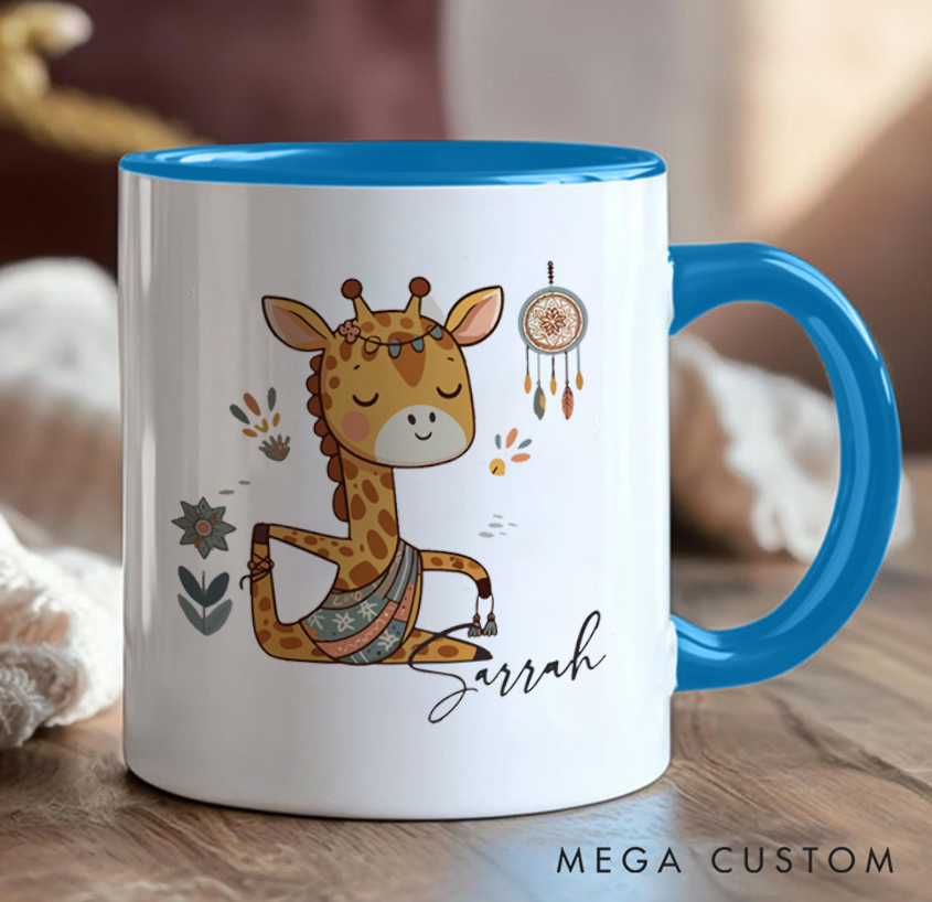 Personalized Yoga Giraffe Mug Cute Meditative Design with Dreamcatcher Can Custom Name Perfect Gift for Animal & Yoga Lovers