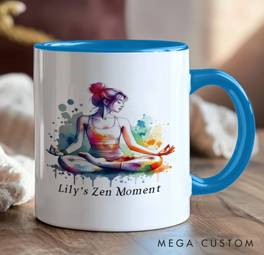 Personalized Zen Yoga Mug Vibrant Watercolor Meditation Design Custom Name Perfect Gift for Yoga & Art Enthusiasts