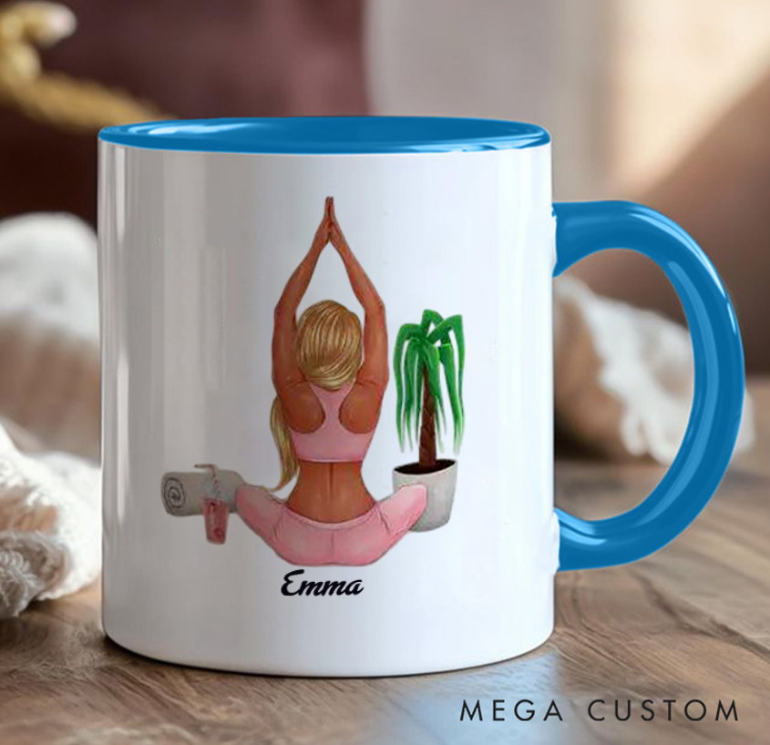 Personalized Yoga Mug Relaxing Home Yoga Design with Plant Can Custom Name Perfect Gift for Yoga Enthusiasts & Wellness Lovers