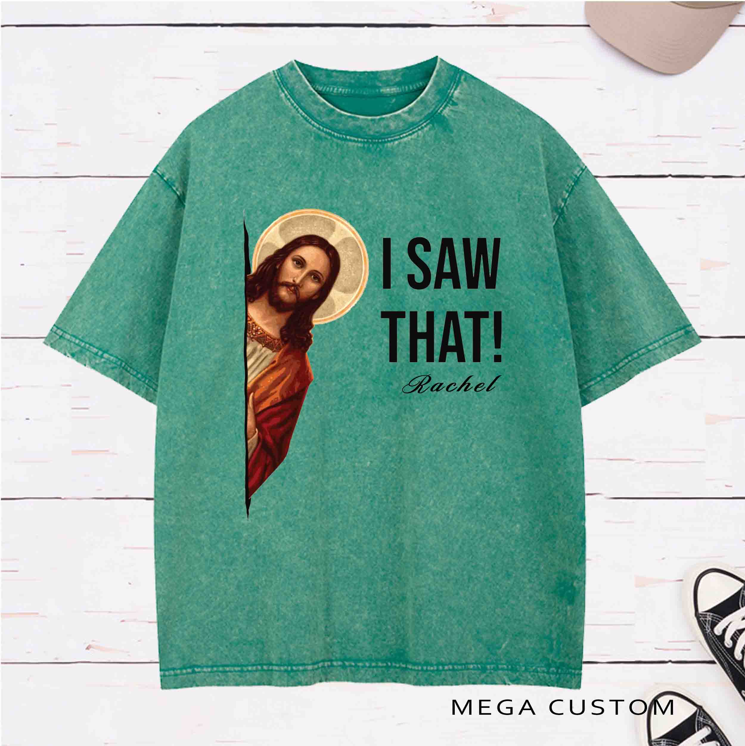 Personalized Character Jesus Meme I Saw That Washed T-Shirt  with Name Birthday Easter Gift for Christian