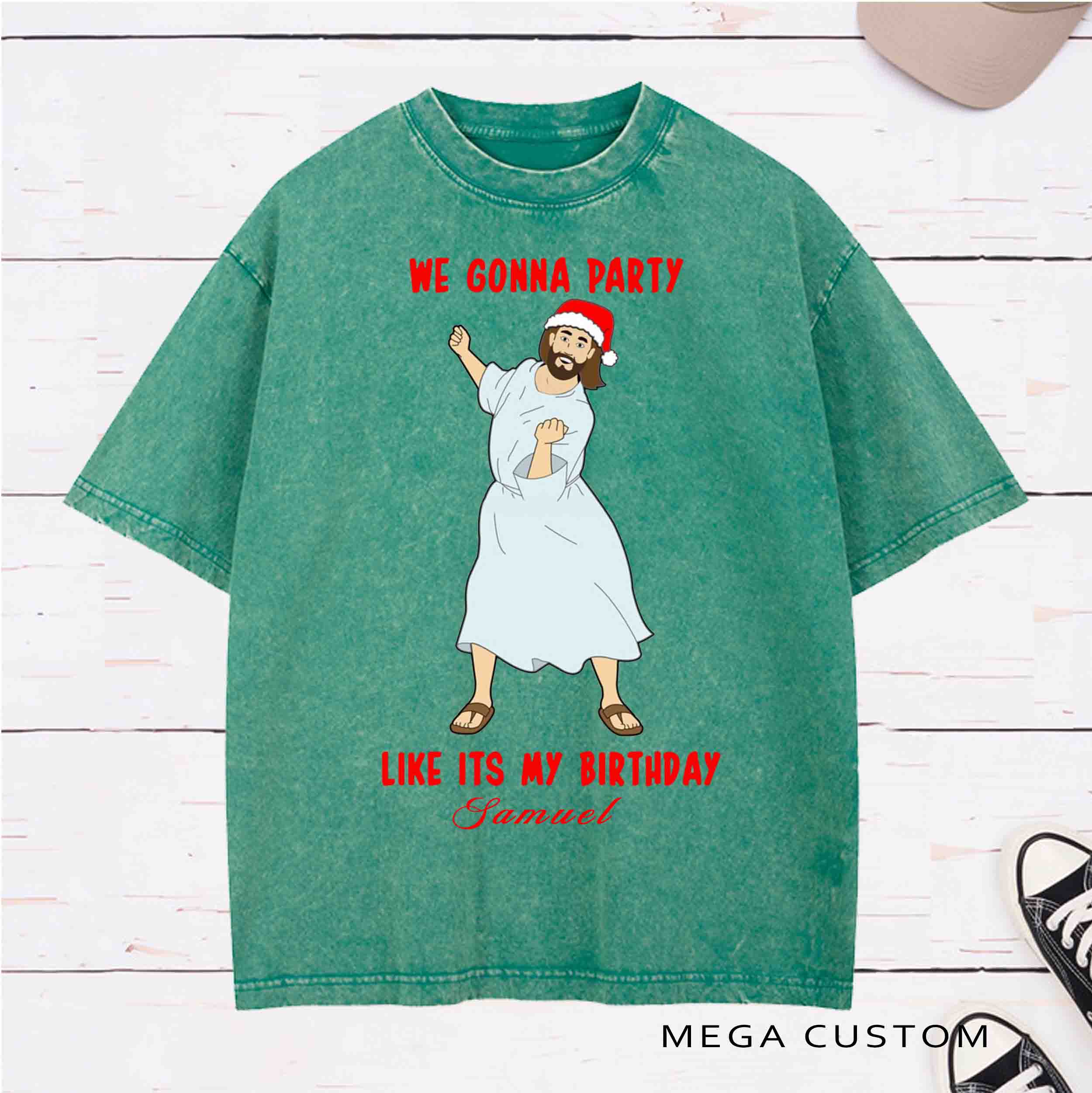 Personalized Character Jesus  Birthday Washed T-Shirt with Name Birthday Easter Gift for Christian