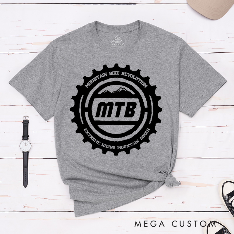 Personalized MTB Revolution Mountain Bike T-Shirt with a Striking Gear-Inspired for Outdoor Adventures Riding Cycling Biking Enthusiasts