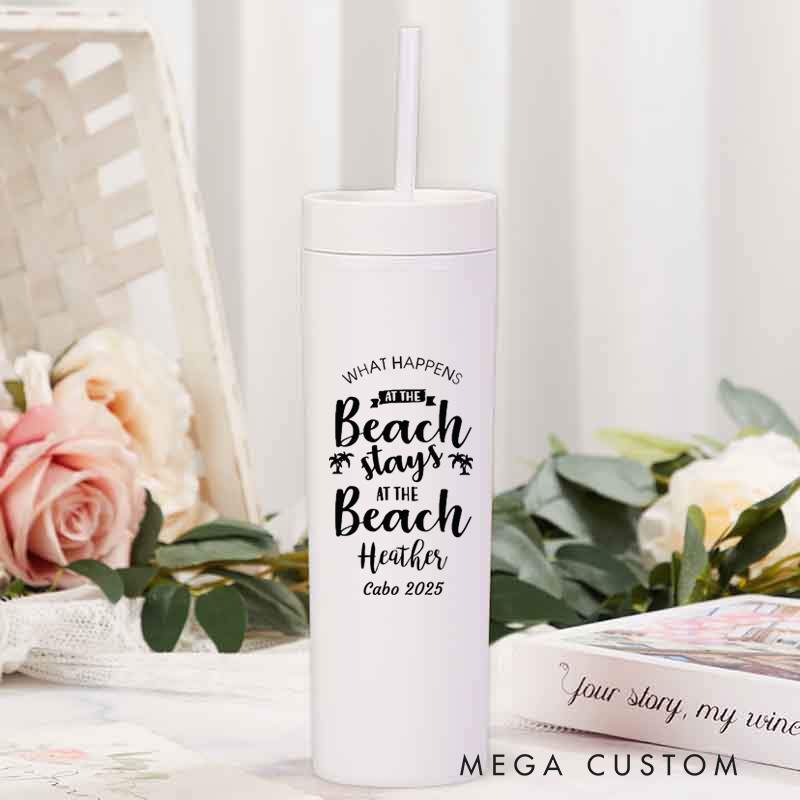Personalized Stays at the Beach Skinny Tumbler Cups for Traveling Lovers Beach Vacation Gift for Travel Lovers