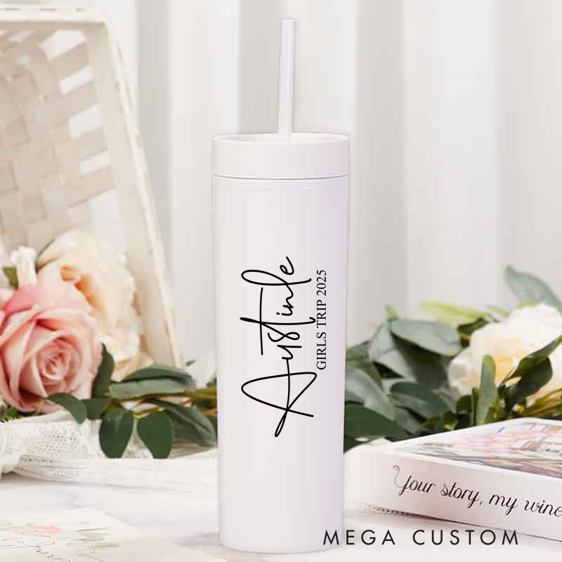 Personalized Girls Trip Skinny Tumbler Cups for Traveling Lovers Custom Gift for Travel Lovers