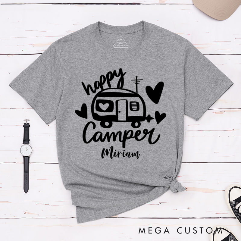 Personalized Happy Camper T-Shirt Camping Outdoors Hiking Adventure Lover Gift