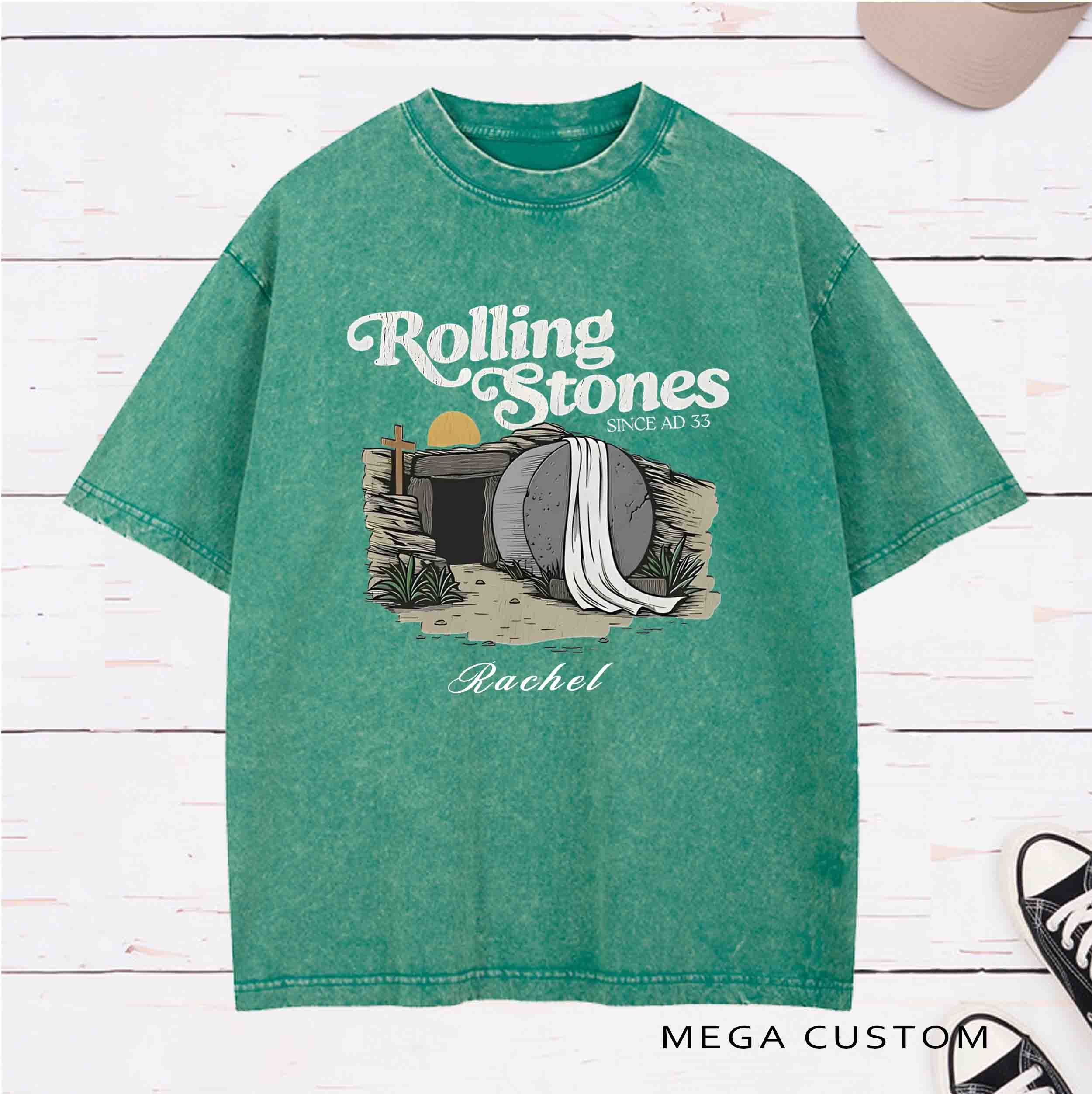 Personalized Character He Is Risen Since AD33 Washed T-Shirt with Name Birthday Easter Gift for Christian