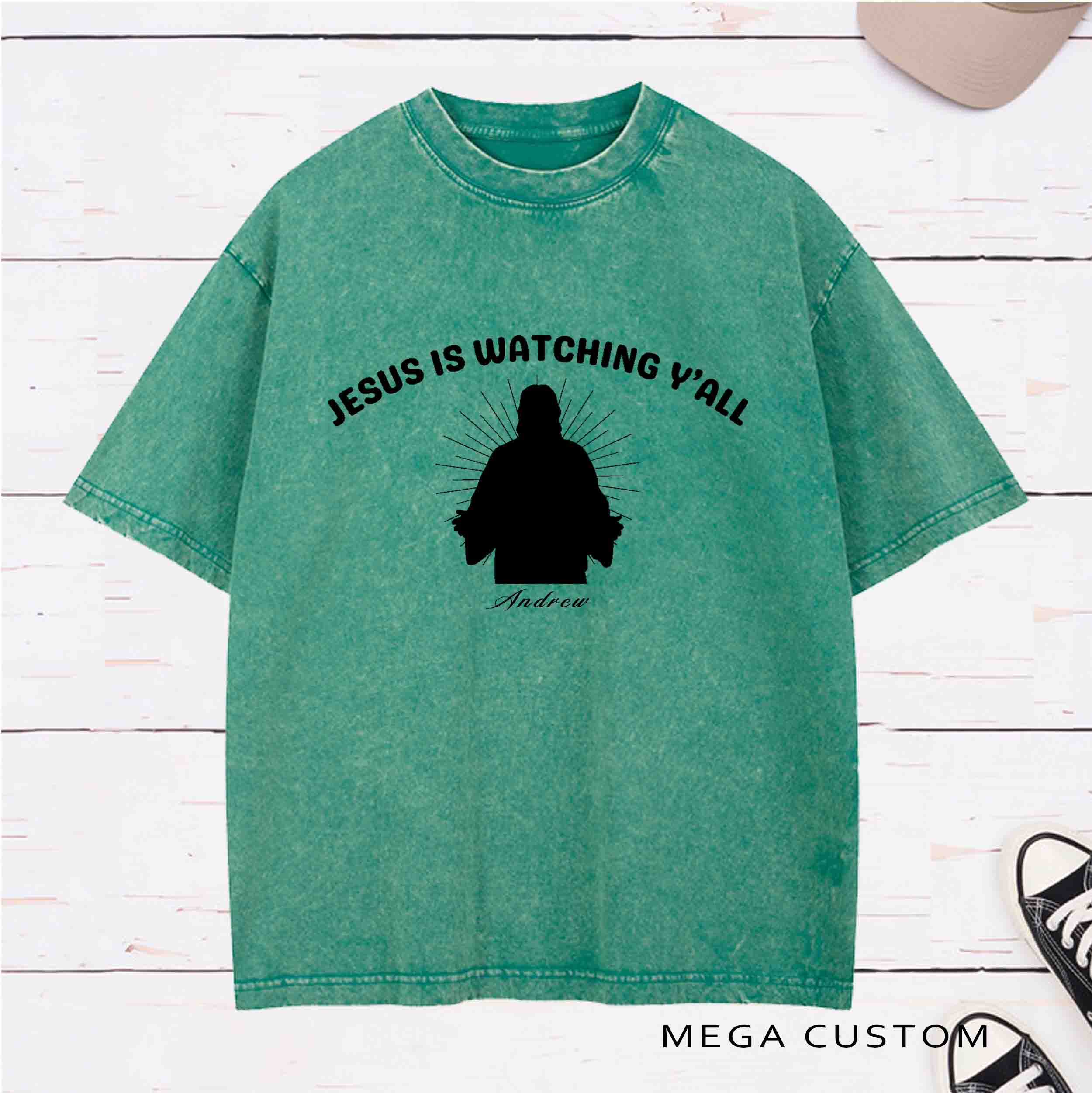 Personalized Character Jesus is watching Y'all Washed T-Shirt with Name Birthday Easter Gift for Christian