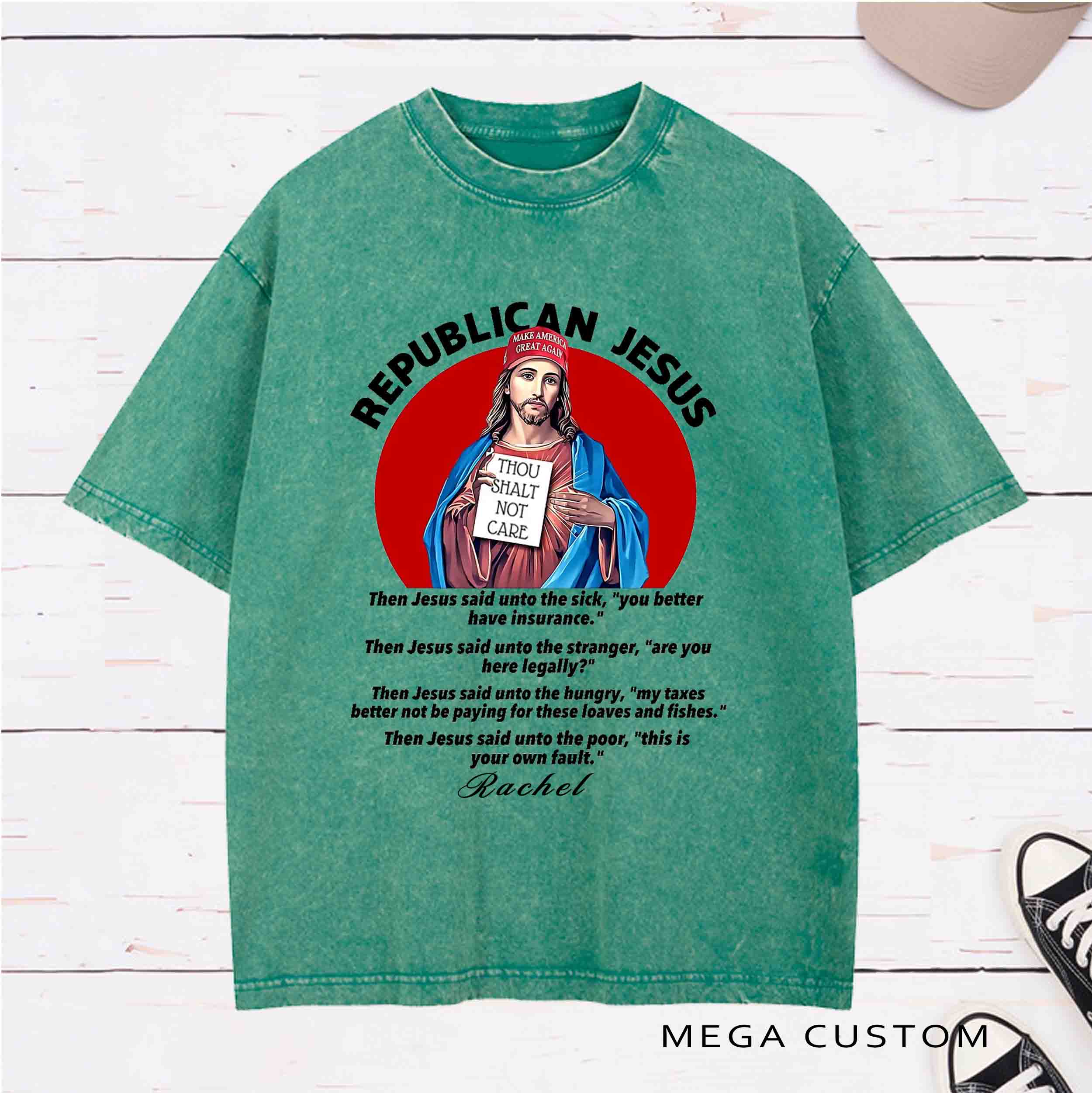 Personalized Character Republican Jesus Washed T-Shirt with Name Birthday Easter Gift for Christian
