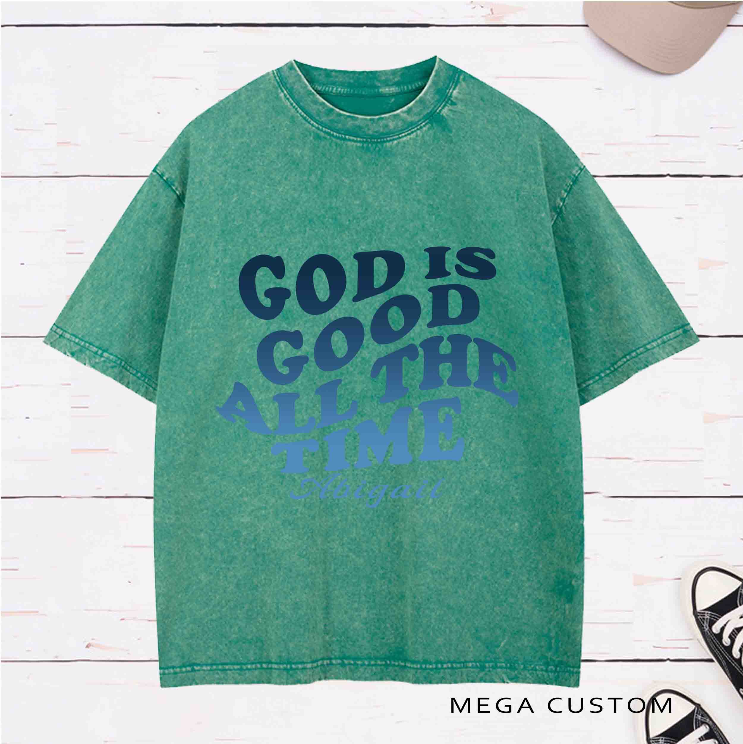 Personalized Bible Verse God Is Good All The Time Washed T-Shirt with Name Birthday Easter Gift for Christian