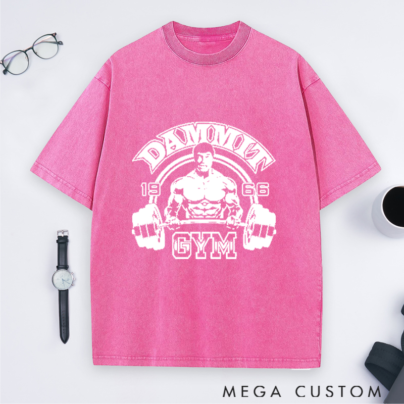 Personalized Gym Washed T-Shirts with Intense Bodybuilder Lifting Dumbbells Design for Fitness Enthusiasts Bodybuilders and Gym Lovers